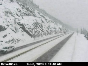 Snow was already falling at the Coquihalla Highway summit Monday morning, with much more on the way until early Wednesday.